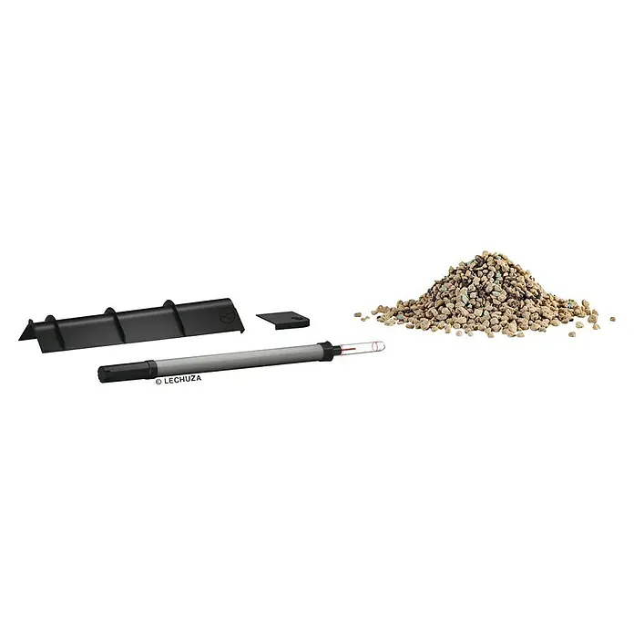 Lechuza Bewässerungs-Set - Kunststoff, Passend für: Canto 40 - Schwarzes Selbstbewässerungs-Set für Pflanzgefäße mit Wasserstandsanzeiger und ein Haufen mineralisches Pflanzsubstrat.