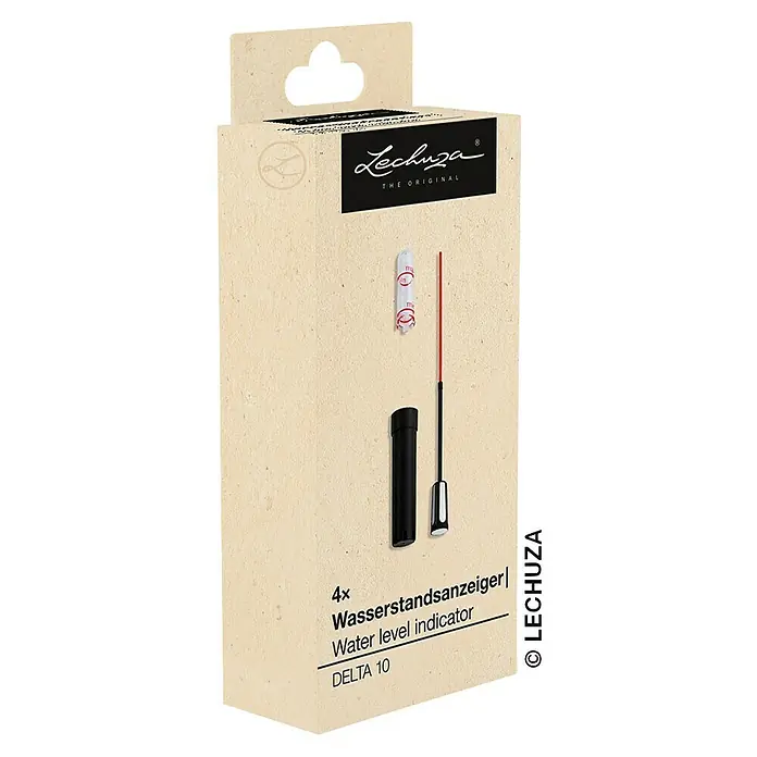 Lechuza Wasserstandsanzeiger - Kunststoff, Passend für: Delta 10 - 4 Lechuza Delta 10 Wasserstandsanzeiger, schwarz und rot mit weißem Schwimmer, in hellbrauner Kartonverpackung.