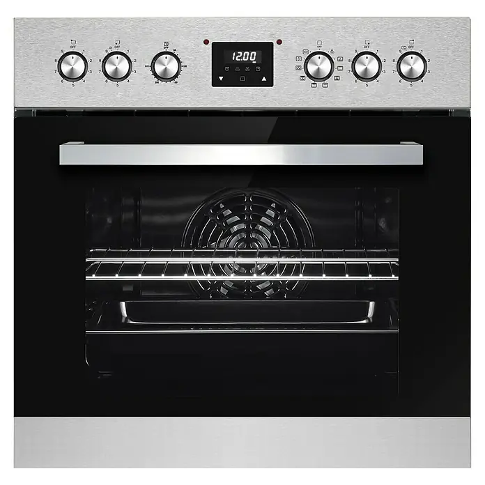 PKM Einbauherd-Set EHS8-2KBIX - Anzahl Beheizungsarten: 9 Stk., Edelstahl - Einbau-Elektrobackofen aus Edelstahl und schwarzem Glas mit Digitalanzeige und Drehknöpfen.