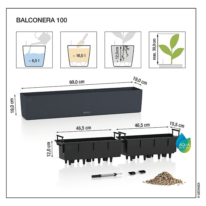Lechuza Balconera Balkonkasten Stone (Max. Außenlänge: 100 cm, Höhe: 19 cm, Sandbeige) | BAUHAUS