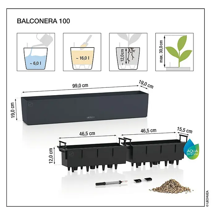 Lechuza Balconera Balkonkasten Stone - Max. Auenlnge: 100 cm, Hhe: 19 cm,  Quarzwei online kaufen bei BAUHAUS