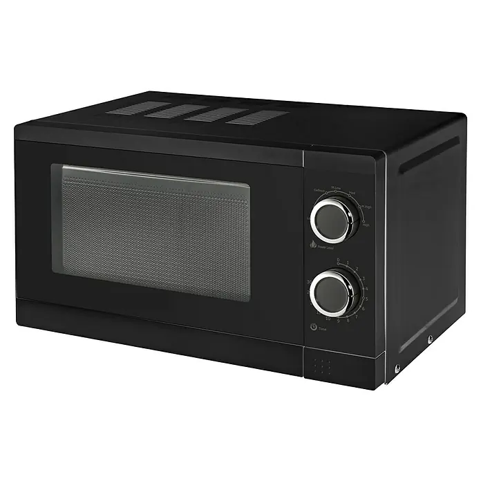 PKM Einbau-Mikrowelle MW700-17UB2B - Max. Leistung: 700 W, 17 l, Schwarz - Schwarze Mikrowelle mit zwei Drehreglern für Leistungsstufe und Zeit.