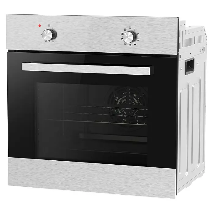 PKM Einbaubackofen EB7IX - Anzahl Beheizungsarten: 8 Stk., Volumen Backofen: 64 l, Edelstahl - Einbau-Elektrobackofen aus gebürstetem Edelstahl mit schwarzer Glastür und zwei Drehreglern.