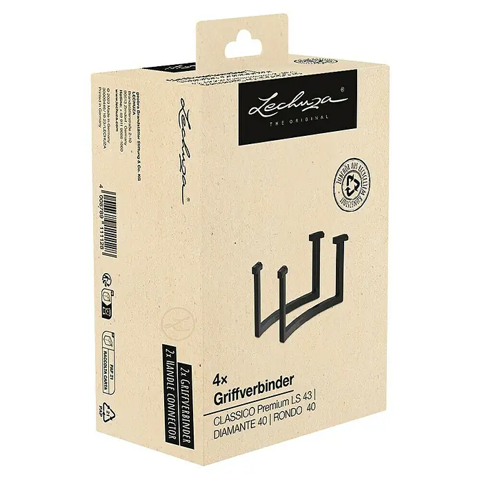Lechuza Griff - Verbinder Rondo / Classico - Kunststoff, Schwarz, Passend für: Rondo 40 / Classico 43 - Vier schwarze, U-förmige Lechuza Griffverbinder für Pflanzgefäße, in einem Karton verpackt.