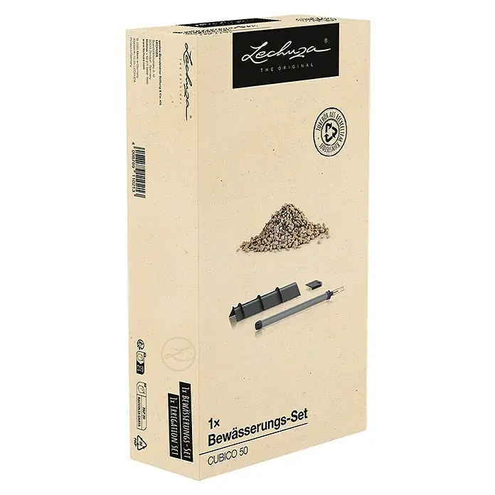 Lechuza Bewässerungs-Set - Kunststoff, Passend für: Cubico 50 - Lechuza Bewässerungs-Set für CUBICO 50 in heller Kartonverpackung, mit Granulat und grauen Komponenten.