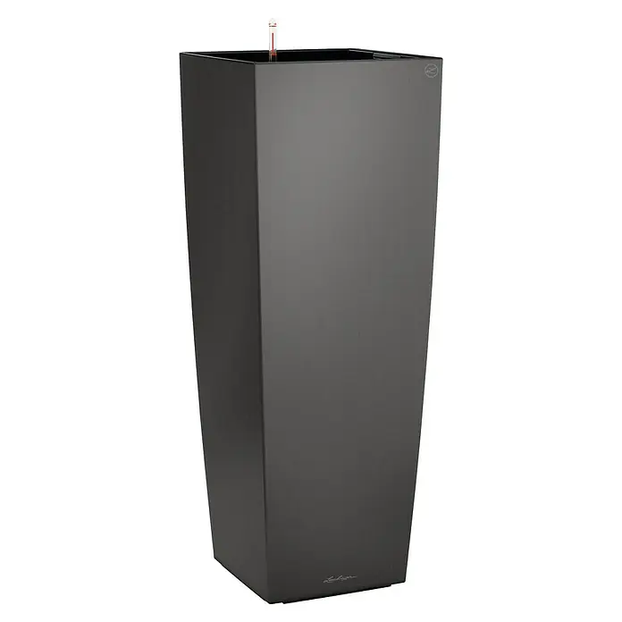 Lechuza Pflanzsäule eckig Cubico Alto - Außenmaß (L x B x H): 39,5 x 39,5 x 105 cm, Kunststoff, Anthrazit - Hoher, dunkelgrauer rechteckiger Selbstbewässerungs-Pflanzkübel mit sichtbarer Wasserstandsanzeige.