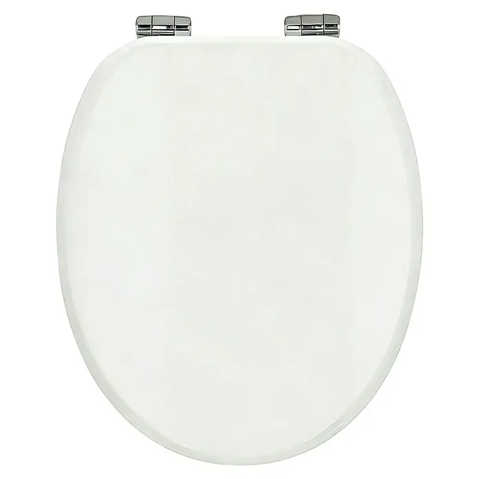 Poseidon WC-Sitz Sari - MDF, Weiß, Mit Absenkautomatik - Weißer ovaler Toilettensitz mit Chromscharnieren.