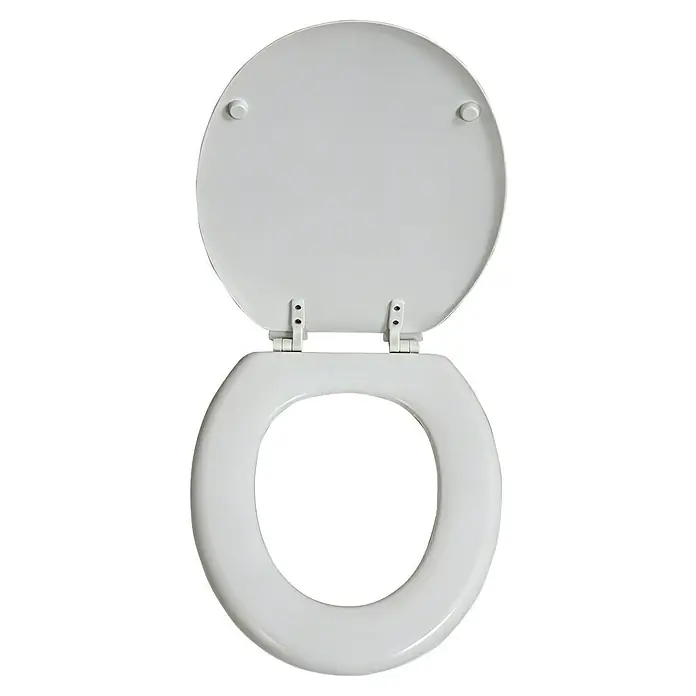 Poseidon WC-Sitz Kimo - MDF, Weiß, Ohne Absenkautomatik - Weißer Toilettensitz mit hochgeklapptem Deckel.