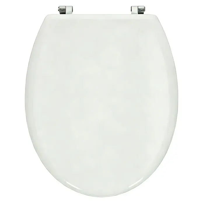 Poseidon WC-Sitz Argos - MDF, Weiß, Ohne Absenkautomatik - Weißer, glänzender Toilettensitz mit Chromscharnieren.