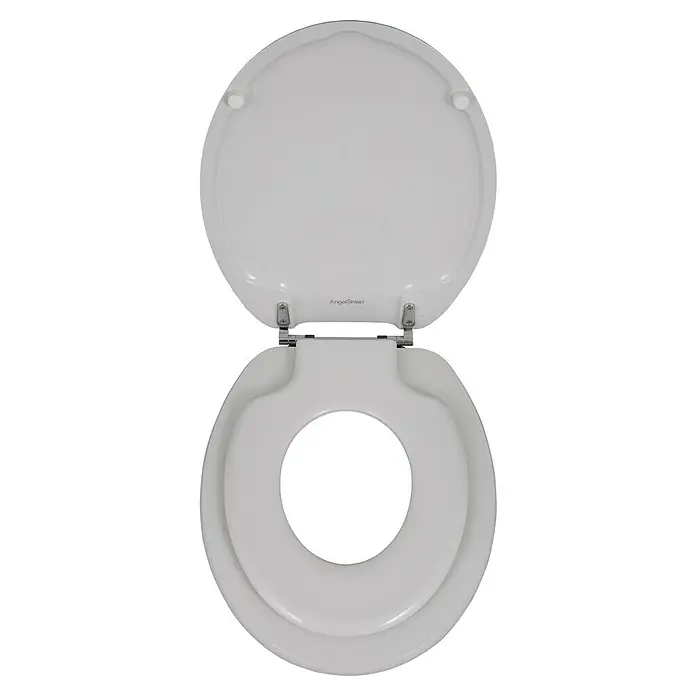 Poseidon WC-Sitz Kidi - MDF, Weiß, Mit Absenkautomatik - Weißer Toilettensitz mit geöffnetem Deckel und kleinerem Kindersitz.