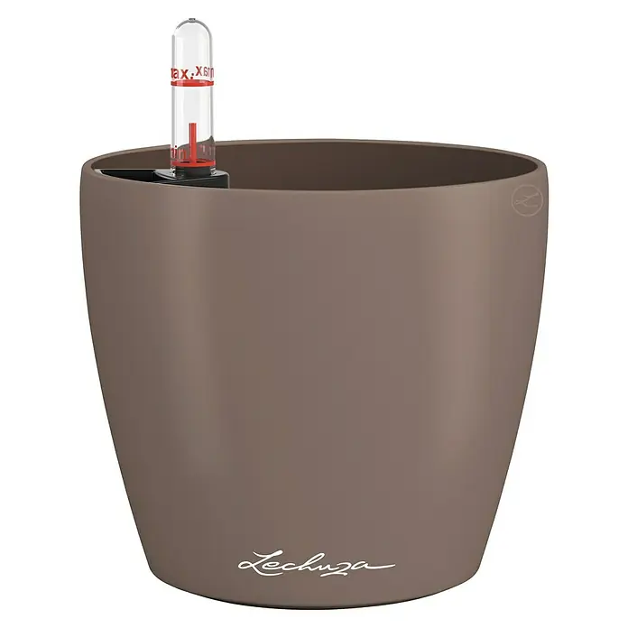 Lechuza Classico Pflanztopf Color - Außenmaß (Ø x H): 13,2 x 11,8 cm, Kunststoff, Muskat - Taupefarbener Lechuza Selbstbewässerungstopf mit klarer Wasserstandsanzeige (min/max).