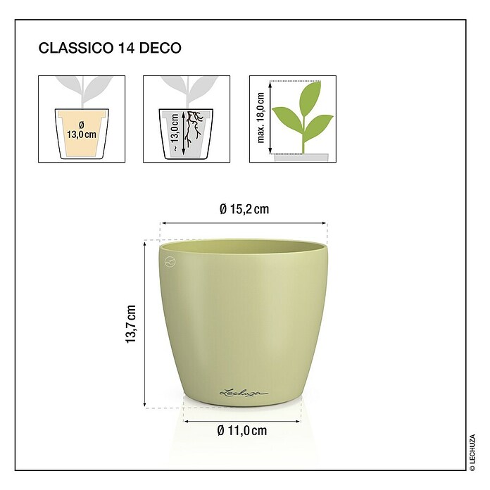 Lechuza Classico Übertopf rund Color SINGLE (Außenmaß (Ø x H): 15 x 14 cm, Kunststoff, Braun) | BAUHAUS
