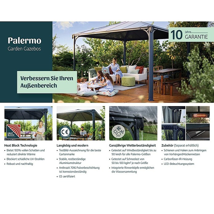 Palram Pavillon Palermo 3000 (2,95 x 2,95 x 2,98 m, Anthrazit)