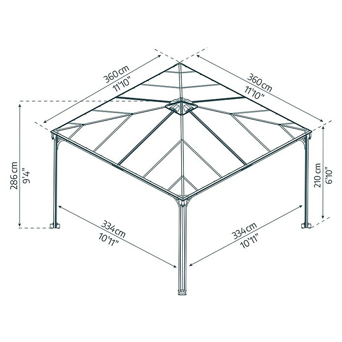 Palram Pavillon Palermo 3600 (3,6 x 3,6 x 2,95 m, Anthrazit)