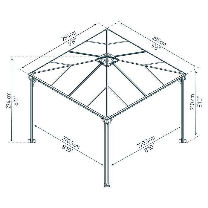 Palram Pavillon Palermo 3000 (2,95 x 2,95 x 2,98 m, Anthrazit)