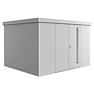 Biohort Neo Gerätehaus 3D (Außenbreite inkl. Dachüberstand: 348 cm, Außentiefe inkl. Dachüberstand: 292 cm, Stahl, Silber-Metallic, Doppeltür)