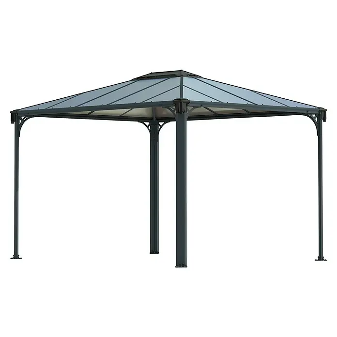 Palram – Canopia Pavillon Martinique 3600 - B x T: 295 x 360 cm, Farbe Gestell: Anthrazit, Aluminium - Dunkelgraues Metall-Gartenpavillon mit transluzenten Dachplatten als Outdoor-Schutz.