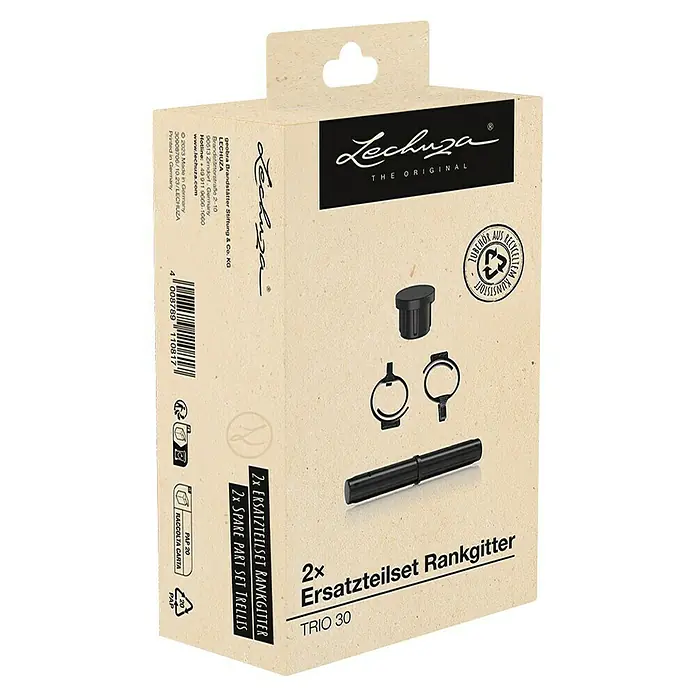 Lechuza Ersatzteil-Set Rankgitter Cottage Trio 30 - 48 -tlg., Kunststoff, Schwarz - Lechuza TRIO 30 Rankgitter Ersatzteilset in brauner Kartonverpackung mit schwarzen recycelten Kunststoffteilen.