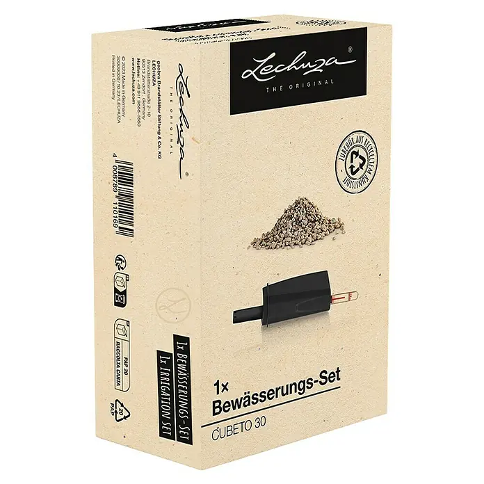 Lechuza Bewässerungs-Set Cubeto - Kunststoff, Passend für: Cubeto 30 - Lechuza CUBETO 30 Bewässerungs-Set in brauner Kartonschachtel, mit Substrat und schwarzem Wasserstandsanzeiger. Aus recyceltem Kunststoff.