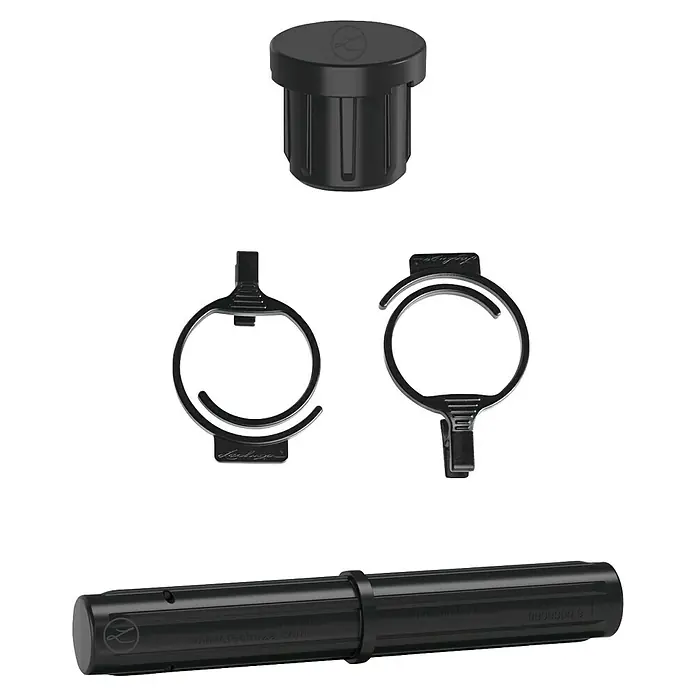 Lechuza Ersatzteil-Set Rankgitter Cottage Trio 30 - 48 -tlg., Kunststoff, Schwarz - Set schwarzer Kunststoffteile: gerippte Kappe, zwei C-förmige Klammern und langer, markierter Stab, vermutlich für Selbstbewässerungssystem.