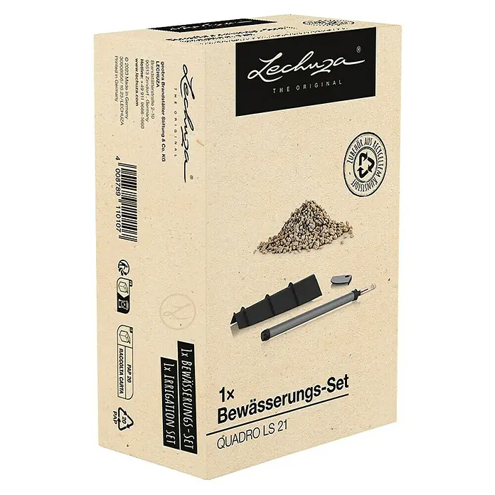 Lechuza Bewässerungs-Set Quadro LS - Kunststoff, Passend für: Quadro LS 21 - Lechuza Quadro LS 21 Bewässerungs-Set im Karton mit Substrat, Wasserstandsanzeiger und Zubehör aus recyceltem Kunststoff.