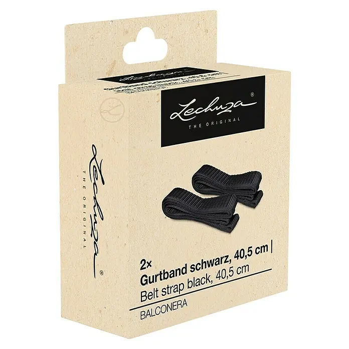 Lechuza Gurtband für Balkonkastenhalterung - Länge: 40,5 cm, Schwarz, 2 Stk. - Karton mit zwei schwarzen 40,5 cm Gurtbändern für BALCONERA.