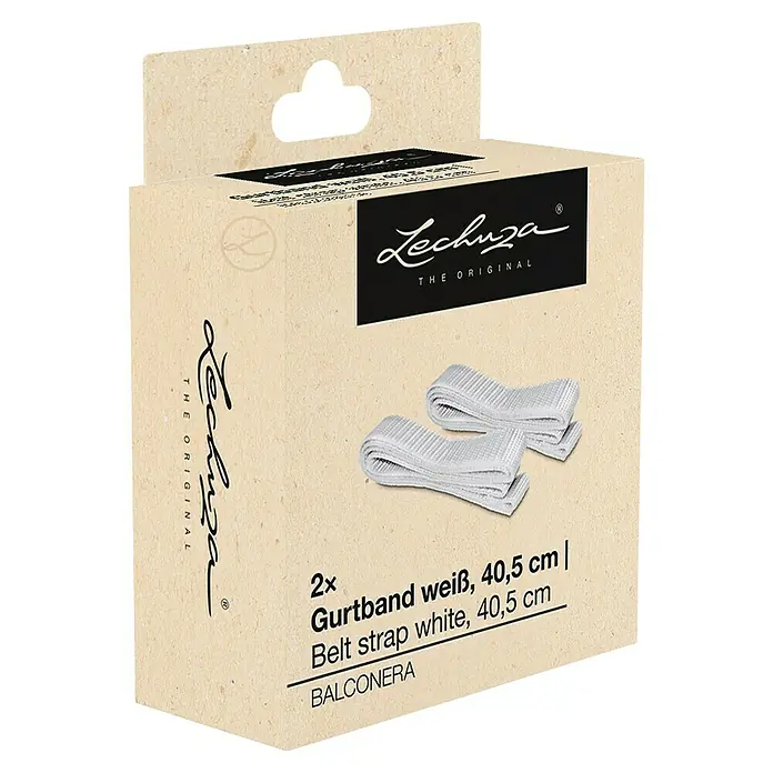 Lechuza Gurtband für Balkonkastenhalterung - Länge: 40,5 cm, Weiß, 2 Stk. - Kraftpapier-Schachtel mit 2 weißen Lechuza Gurtbändern, 40,5 cm, für BALCONERA.
