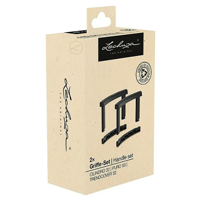 Lechuza Ersatzgriff - Passend für: Cilindro 32 / Pflanztasche 32 - Lechuza Markenbox mit schwarzem Griff-Set und Stützen, aus recyceltem Kunststoff gefertigt.