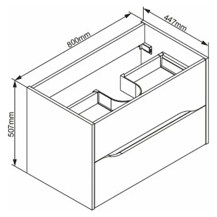 Camargue Curve Waschtischunterschrank - B x T x H: 80 x 44,7 x 50,7 cm, Schwarz - Zweischubladiger Badunterschrank mit internen Rohrausschnitten, Maße 800x447x507mm.