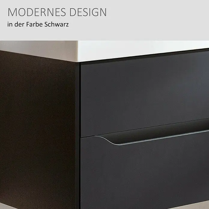 Camargue Curve Waschtischunterschrank - B x T x H: 80 x 44,7 x 50,7 cm, Schwarz - Modernes schwarzes Möbelstück mit zwei Schubladen und integriertem Griff.