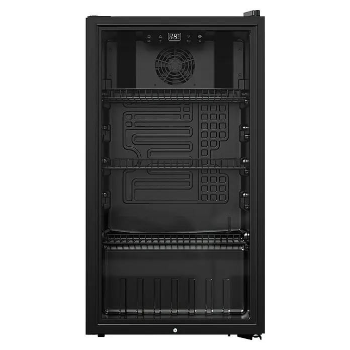 PKM Getränkekühlschrank GKS83B - 47 x 44,5 x 83 cm, Schwarz - Schwarzer Getränkekühler mit Glastür, Digitalanzeige, Ventilator und Drahtablagen.