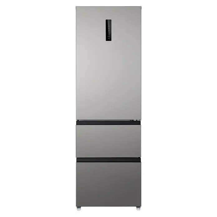 Wolkenstein Kühl-Gefrierkombination WFD400ENFDDIX - 63,8 x 60 x 190,8 cm, Nutzinhalt Gesamt: 401 l, Dark Inox Design - Kühlschrank mit Gefrierfach unten aus Edelstahl und digitalem Display an der oberen Tür.