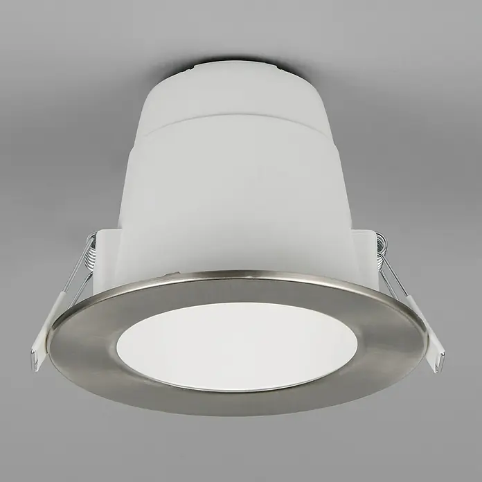 Trio Lighting Foco LED empotrable Virunga - 6 W, Blanco cálido, Diámetro: 12 cm, Níquel - Foco LED empotrable blanco con borde de metal cepillado y clips de muelle para techo.