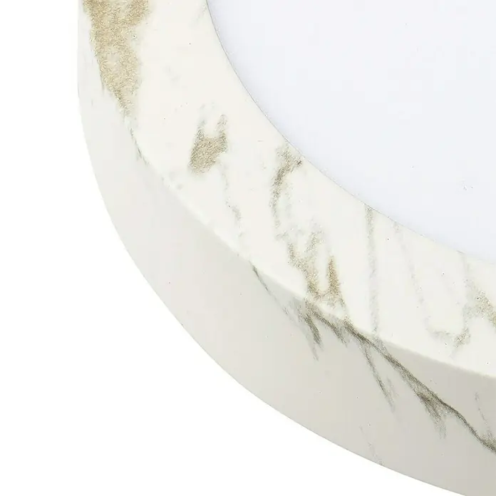Alverlamp Foco downlight de superficie LED Mármol - 20 W, Ø x Al: 22 cm x 32 mm, Blanco cálido, Temperatura del color: 3.000 K - 6.000 K - Luminaria redonda blanca con patrón de mármol beige.