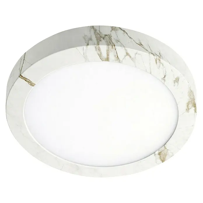 Alverlamp Foco downlight de superficie LED Mármol - 20 W, Ø x Al: 22 cm x 32 mm, Blanco cálido, Temperatura del color: 3.000 K - 6.000 K - Lámpara de techo LED circular con marco efecto mármol blanco y difusor blanco.