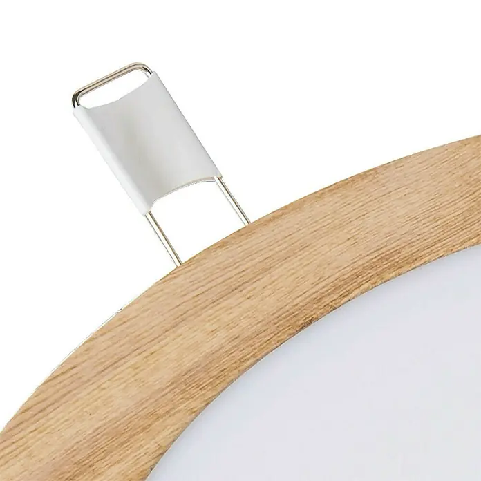Alverlamp Downlight empotrable LED redondo Nordic - 20 W, Madera, Ø x Al: 22 cm x 15 mm, CCT - Panel LED redondo con marco efecto madera clara y soporte de montaje metálico cubierto de blanco.