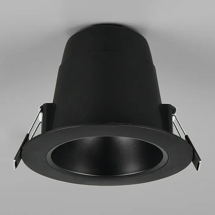 Trio Lighting Foco LED empotrable Virunga - 6 W, Blanco cálido, Diámetro: 12 cm, Negro - Downlight empotrable negro mate con clips de resorte plateados para instalación en techo.