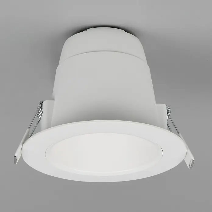 Trio Lighting Foco LED empotrable Virunga - 6 W, Blanco cálido, Diámetro: 12 cm, Blanco - Downlight LED redondo blanco empotrado con clips de resorte visibles para instalación en techo.