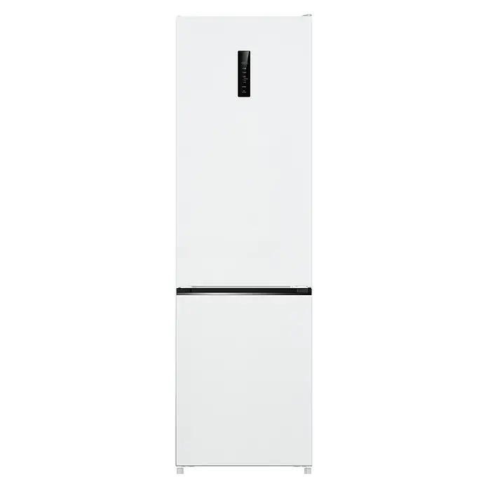 Wolkenstein Kühl-Gefrierkombination WKG405ANFW - 405 l, 66 x 59,5 x 200 cm, Weiß - Weißer Kühlschrank mit Gefrierfach unten und schwarzem digitalen Bedienfeld an der oberen Tür.