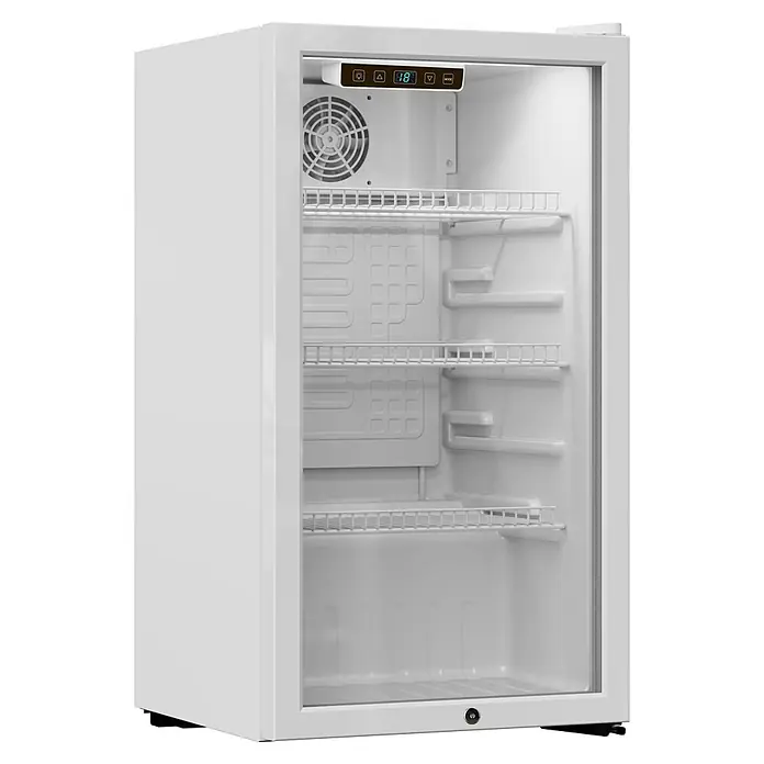 PKM Getränkekühlschrank GKS83W - 47 x 44,5 x 83 cm, Weiß - Weißer Mini-Getränkekühlschrank mit Glastür, Drahtablagen und digitaler Temperaturanzeige (8,8°C).