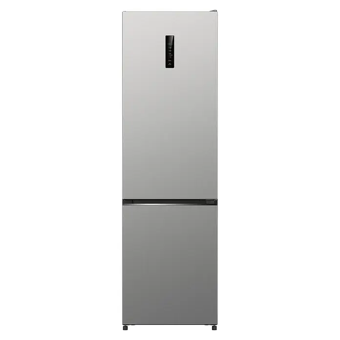 Wolkenstein Kühl-Gefrierkombination WKG405ANFIX - 405 l, 66 x 59,9 x 200 cm, Inox-Design - Silberner zweitüriger Kühlschrank mit Gefrierfach unten und integriertem Digitaldisplay.