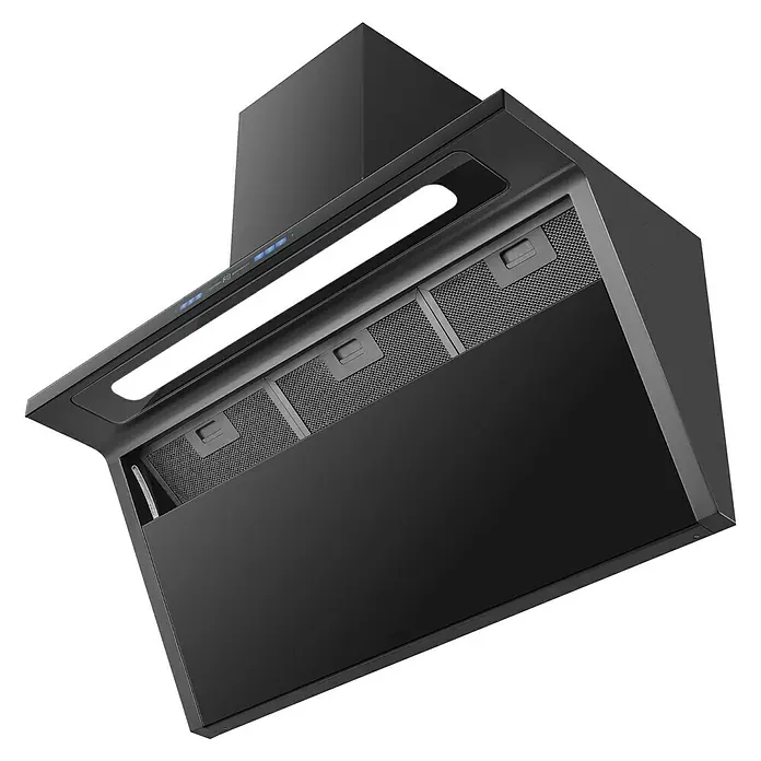 Wolkenstein Schräghaube WS55-90A++G - Breite: 89,8 cm, Max. Gebläseleistung Abluftbetrieb: 558 m³/h, Schwarz - Schwarze schräge Dunstabzugshaube mit LED-Lichtleiste und Metallfiltern.
