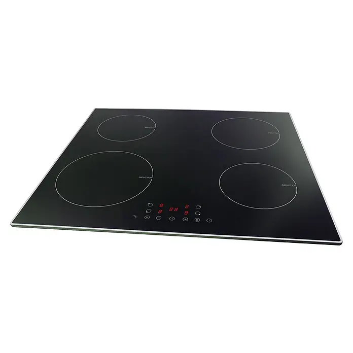 PKM Kochfeld IN4BGN - L x B: 52 x 59 cm, Anzahl Induktionskochstellen: 4 Stk. - Elegantes schwarzes Induktionskochfeld mit vier Kochzonen und roten Digitalanzeigen.