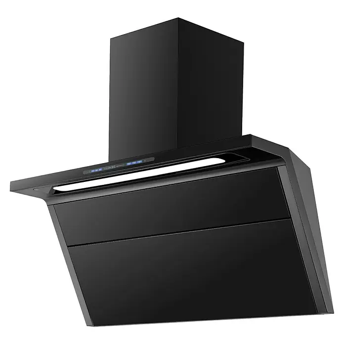 Wolkenstein Schräghaube WS55-90A++G - Breite: 89,8 cm, Max. Gebläseleistung Abluftbetrieb: 558 m³/h, Schwarz - Elegante, moderne schwarze Dunstabzugshaube mit integrierter LED-Lichtleiste und digitalem Bedienfeld.