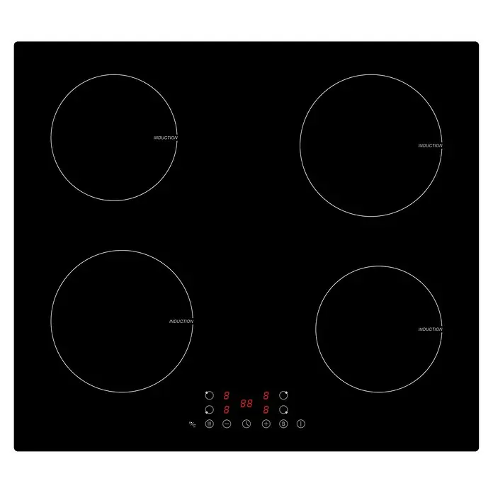 PKM Kochfeld IF4BG - L x B: 52 x 59 cm, Anzahl Induktionskochstellen: 4 Stk. - Schwarzes Induktionskochfeld mit vier Kochzonen und roten LED-Digitalsteuerungen.