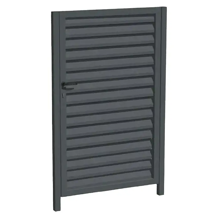 Puerta de valla Ventia - 100 x 200 cm, Antracita, Aluminio - Puerta de lamas gris oscuro con marco robusto y manija integrada, ideal para vallas de jardín o privacidad.