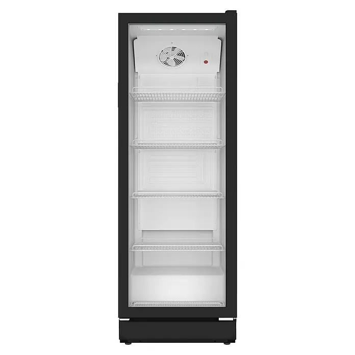 PKM Getränkekühlschrank GKS168B - 57,5 x 59,5 x 169,5 cm, Schwarz - Hoher schwarzer gewerblicher Kühlschrank mit weißem Innenraum, Drahtregalen, internem Lüfter und LED-Beleuchtung.