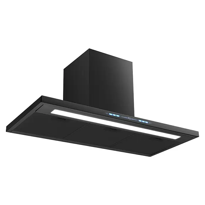 Wolkenstein Blockhaube WT3-90A++BR - Breite: 89,8 cm, Schwarz, Max. Gebläseleistung Abluftbetrieb: 540,6 m³/h - Moderne schwarze Dunstabzugshaube mit LED-Beleuchtung, Digitalanzeige 'FO' und Metallfiltern.