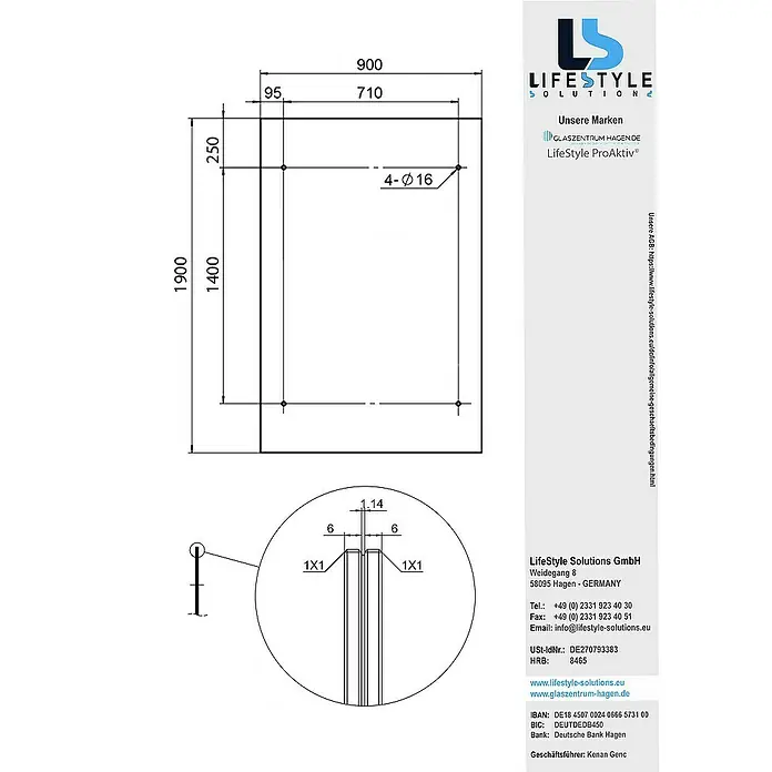 Glaszentrum Hagen Vordach BK Halter 190x90 cm L-Form - 190 x 90 x 45 cm, Schwarz