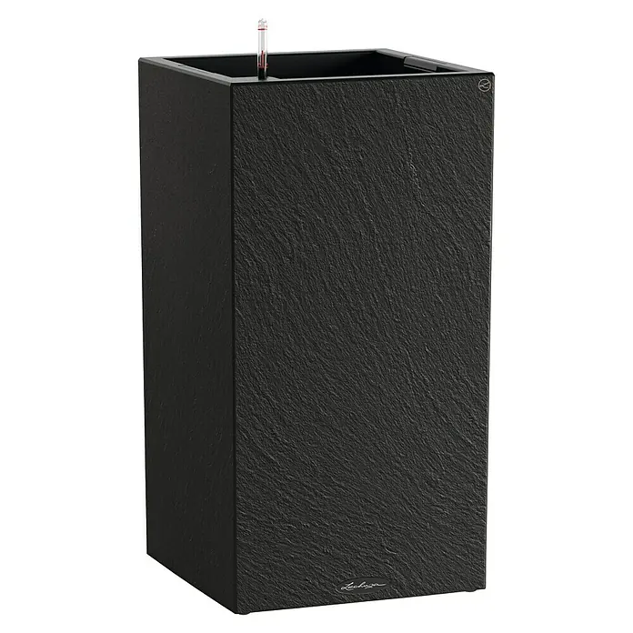 Lechuza Canto Pflanzsäule eckig Slatestone - Außenmaß (L x B x H): 40 x 40 x 76 cm, Kunststoff, Dark Grey - Hoher schwarzer Lechuza Pflanzkübel mit schieferartiger Textur und Wasserstandsanzeiger.
